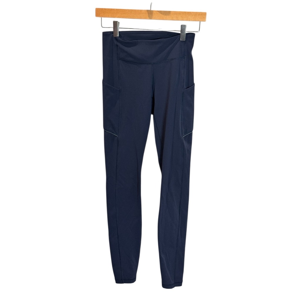 Lululemon Navy Blue Wunder Train High Rise Pocketed Leggings Womens Size 4